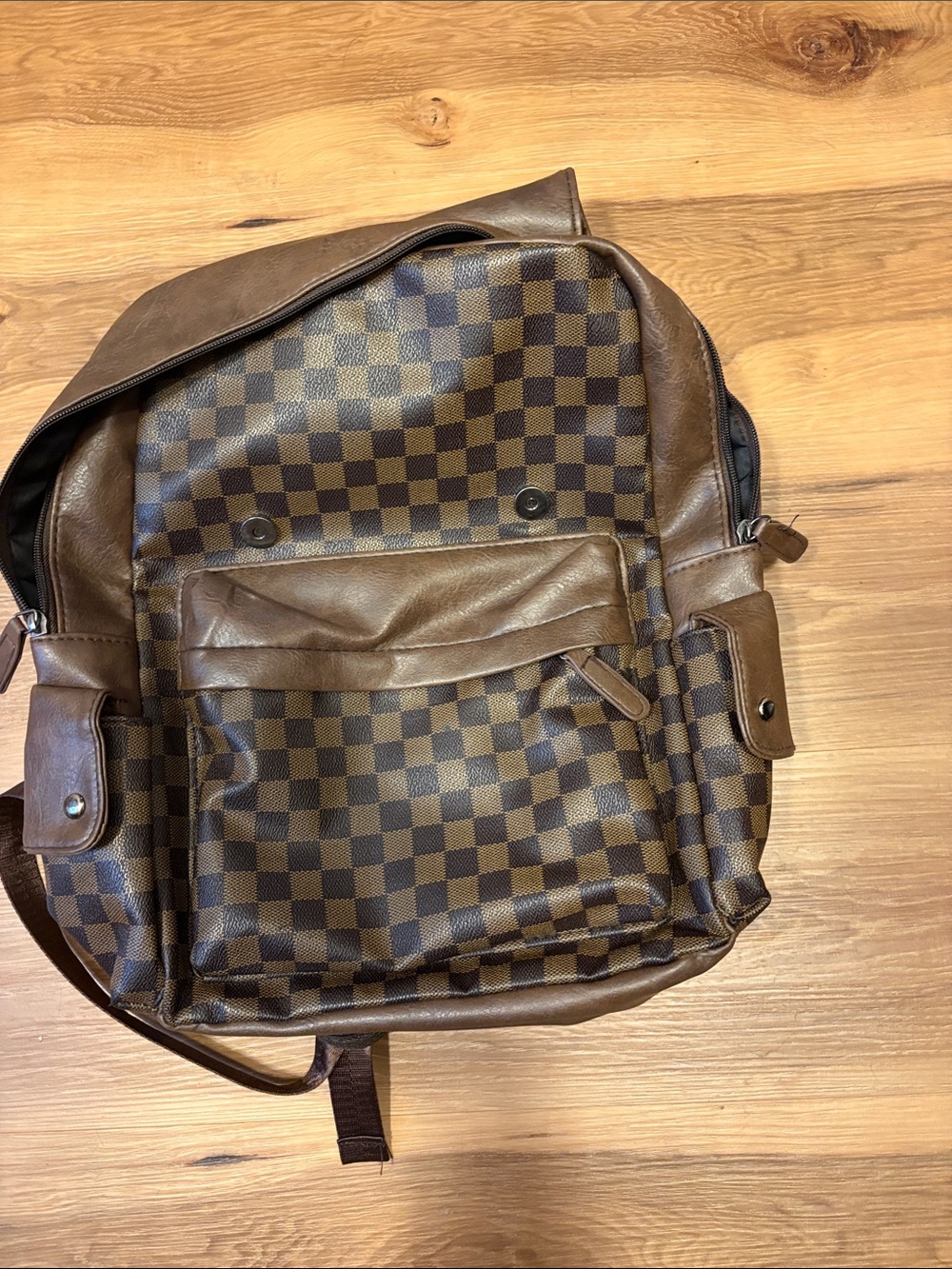 Men's Brown Checkered Backpack